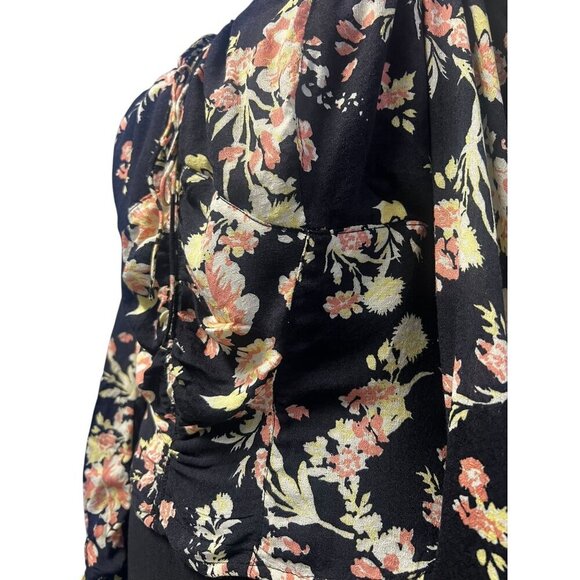 FREE PEOPLE HILARY Floral Print Square Neck Long Sleeve Crop Top Tie Back - Picture 6 of 10